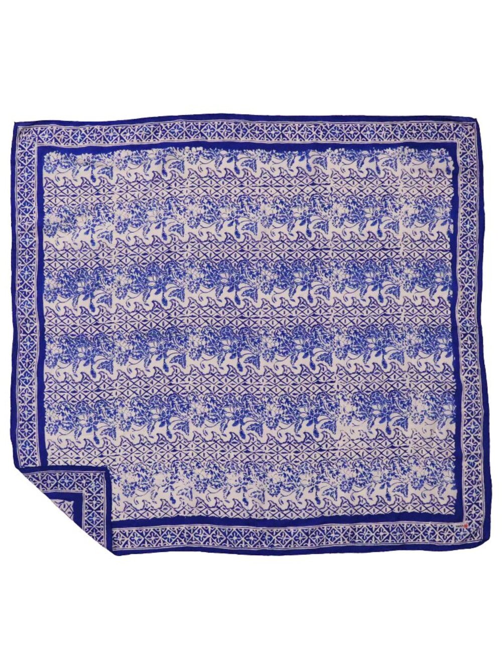 Large 39" Batik Bandana, Vines in Navy Blue, Cotton